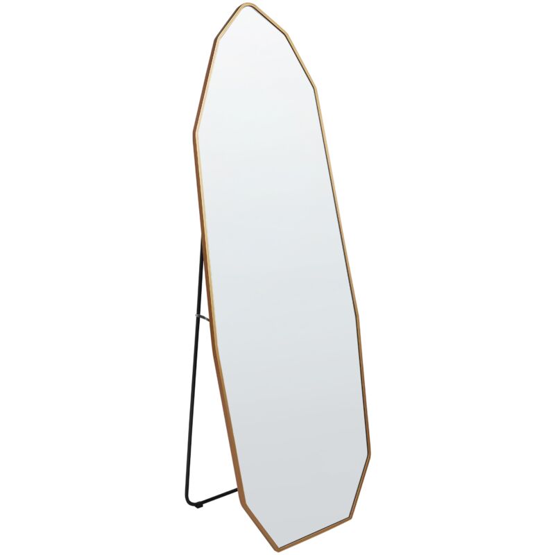 foto del prodotto specchio autoportante 49 x 165 cm cornice in alluminio forma irregolare supporto a tutta lunghezza oro tartas