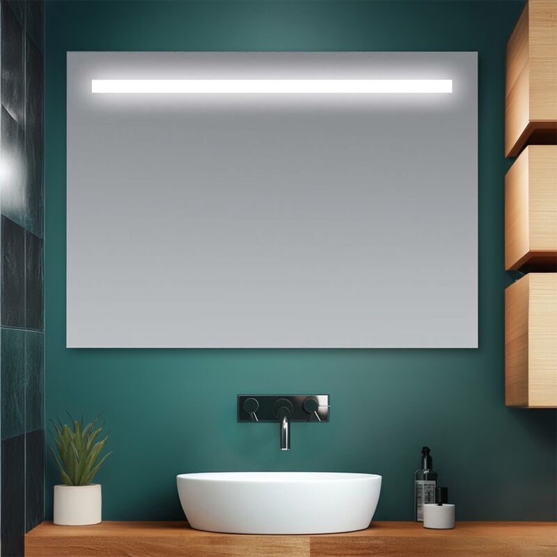 foto del prodotto specchio bagno 105x70 cm con fascia led superiore bianco naturale