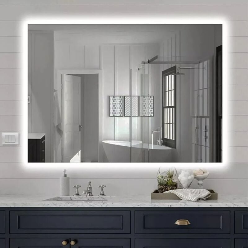 foto del prodotto specchio bagno 50x70 cm illuminazione perimetrale e installazione reversibile