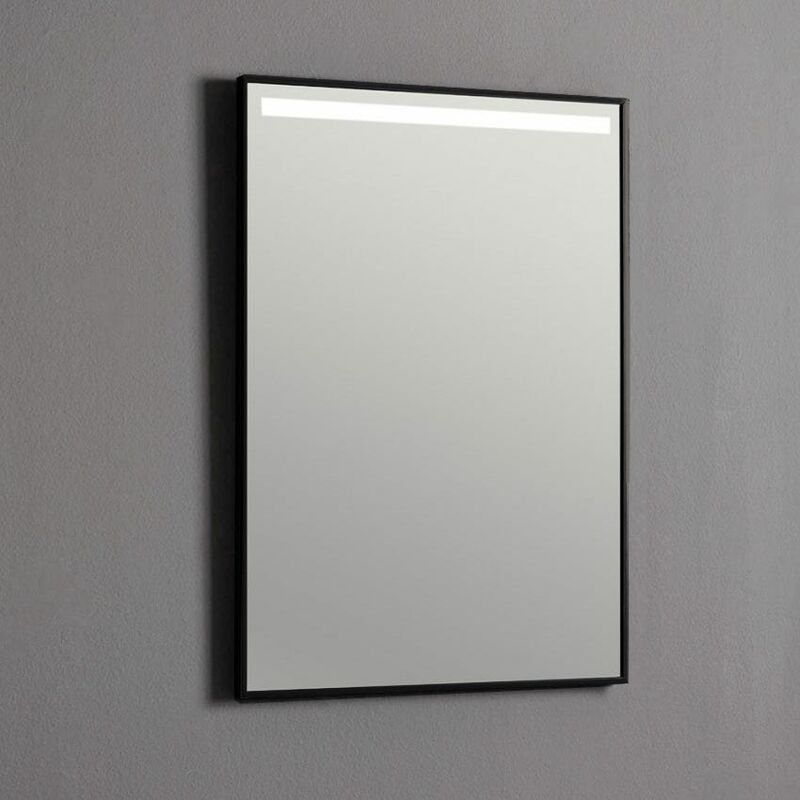 foto del prodotto specchio bagno 50x70 con fascia retroilluminata a led telaio nero opaco
