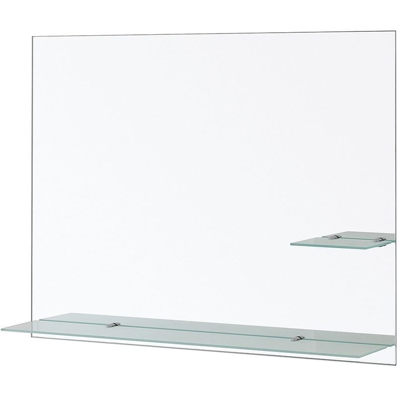 foto del prodotto specchio bagno 80x60 cm a filo lucido con mensole in vetro satinato