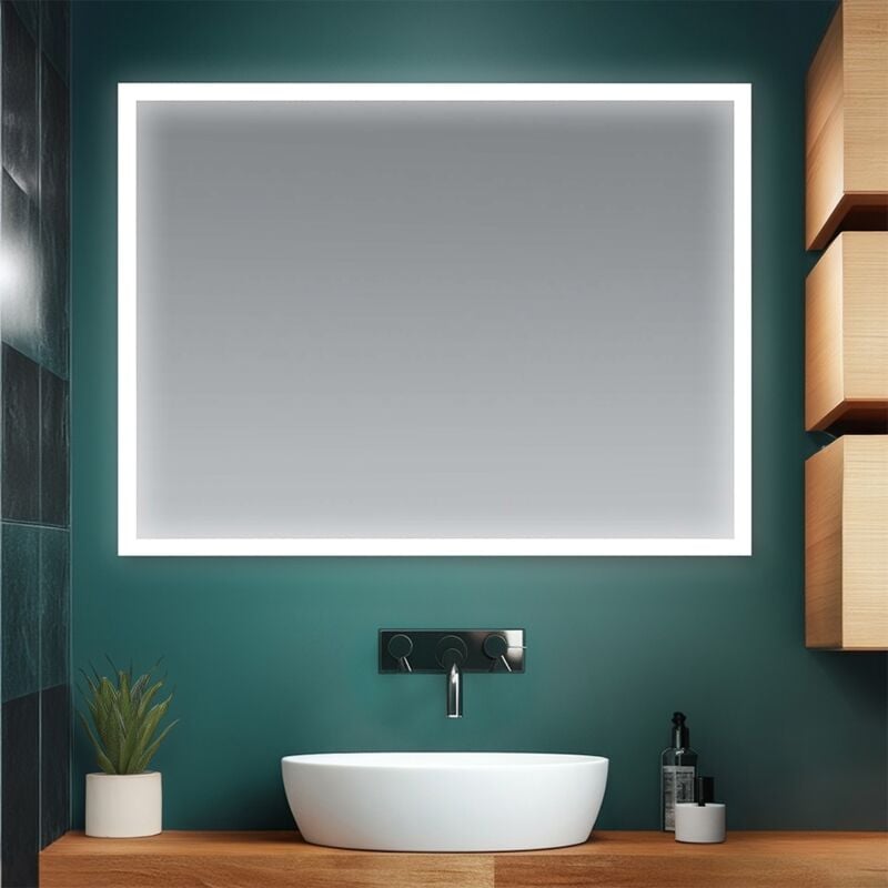 foto del prodotto specchio bagno 90x70 cm reversibile con cornice led bianco naturale