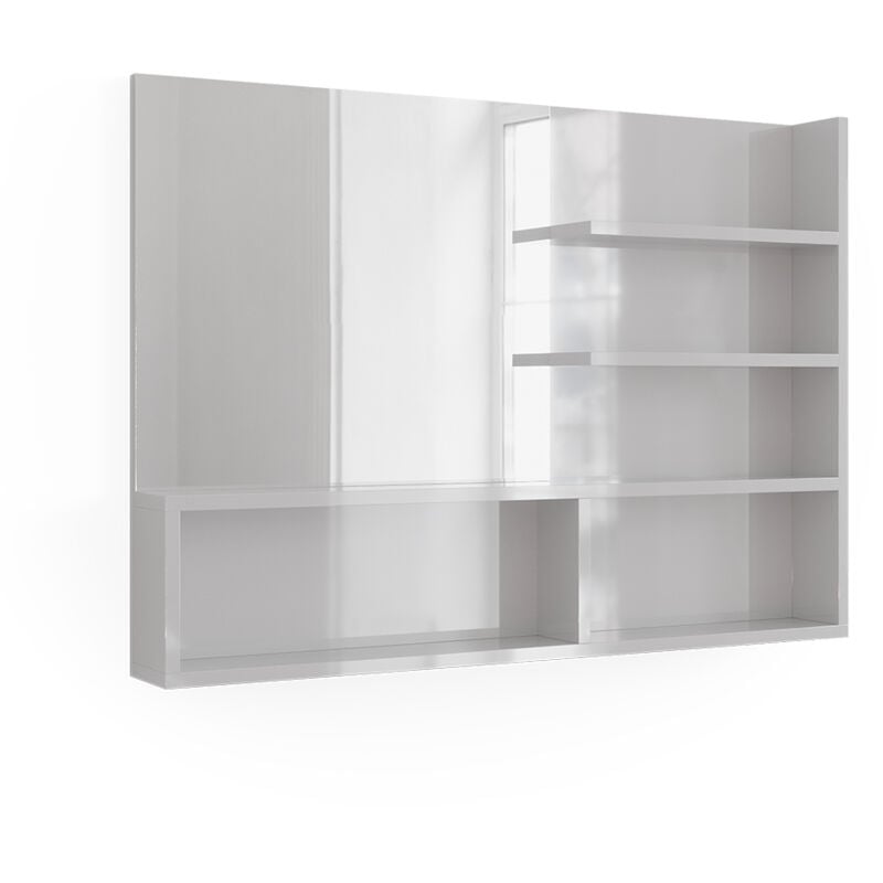 foto del prodotto specchio bagno , bianco lucido, 89.8 x 65 cm con scomparti aperti vicco