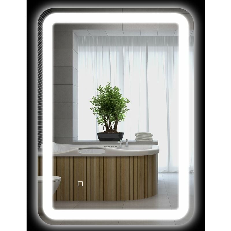 foto del prodotto specchio bagno con led a 3 temperature e interruttore touch 70x50 cm antiappannamento
