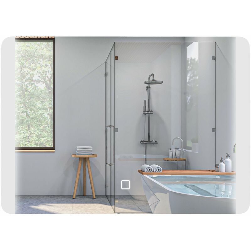 foto del prodotto specchio bagno con led a 3 temperature e interruttore touch 70x50 cm antiappannamento
