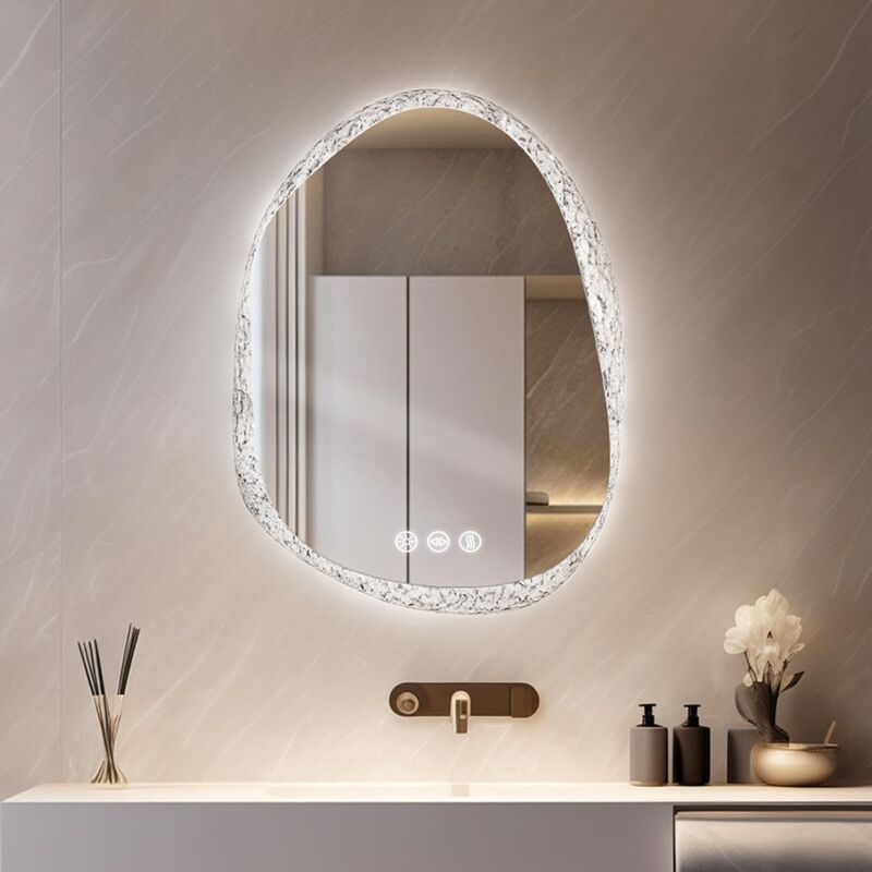 foto del prodotto specchio bagno con led luce 60x80cm irregolare specchio asimmetrico retroilluminato creativo motivo luvodi
