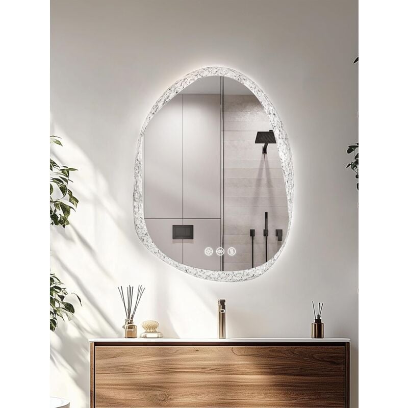 foto del prodotto specchio bagno con led luce 70x90cm irregolare specchio asimmetrico retroilluminato creativo motivo luvodi