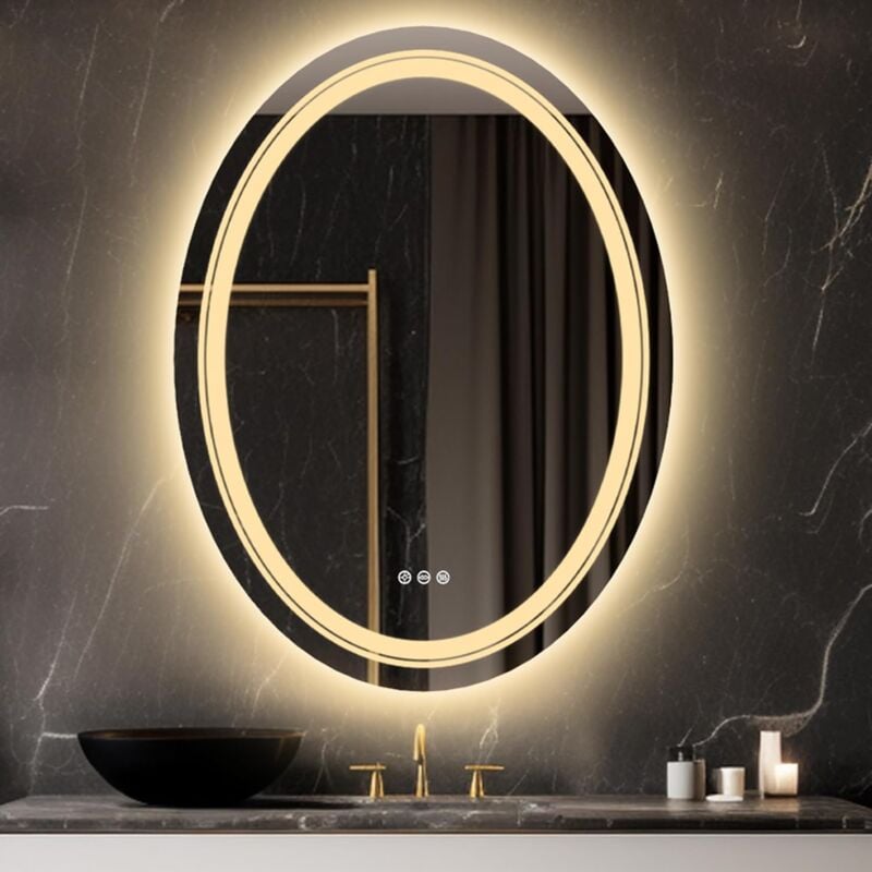 foto del prodotto specchio bagno con led luce ovale retroilluminato frontale specchio smart bagno 60x80cm luvodi