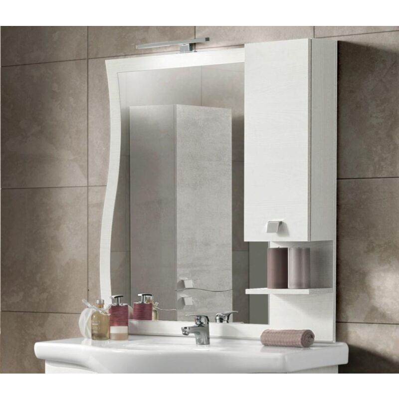 foto del prodotto specchio bagno con pensile e lampada led onda 100 olmo bianco