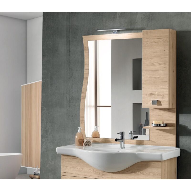 foto del prodotto specchio bagno con pensile e lampada led onda 100 quercia naturale