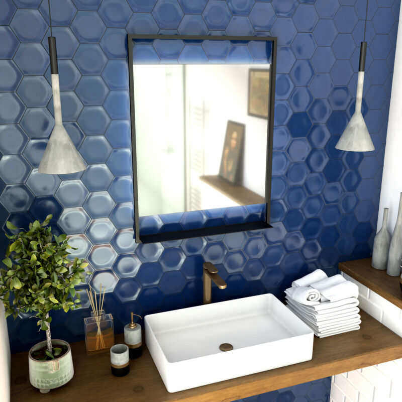 foto del prodotto specchio bagno led autoilluminante 60x80 cm laccato nero opaco framed mirror led