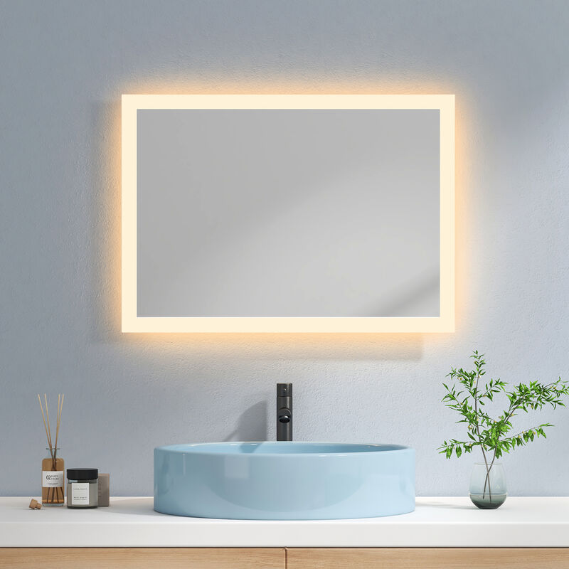 foto del prodotto specchio bagno led specchio bagno con luce 70 x 50 cm, specchio per bagno luce calda 3000k emke