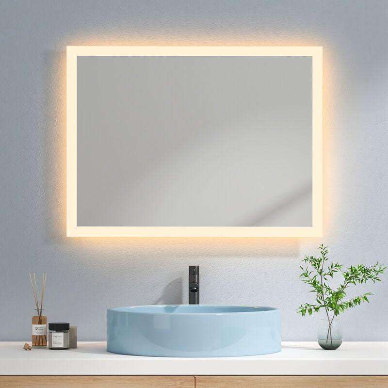 foto del prodotto specchio bagno led specchio bagno con luce 80 x 60 cm, specchio per bagno luce calda 3000k emke