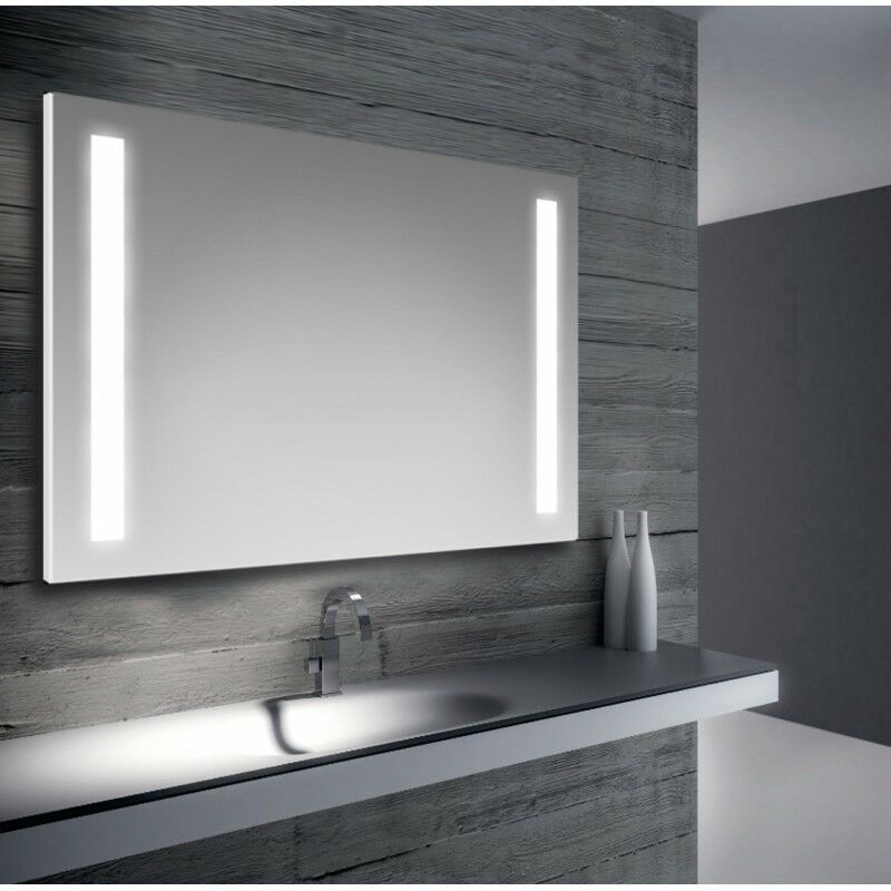 foto del prodotto specchio bagno retroilluminato a led con doppia strip 100x70 cm specchio ed antifog