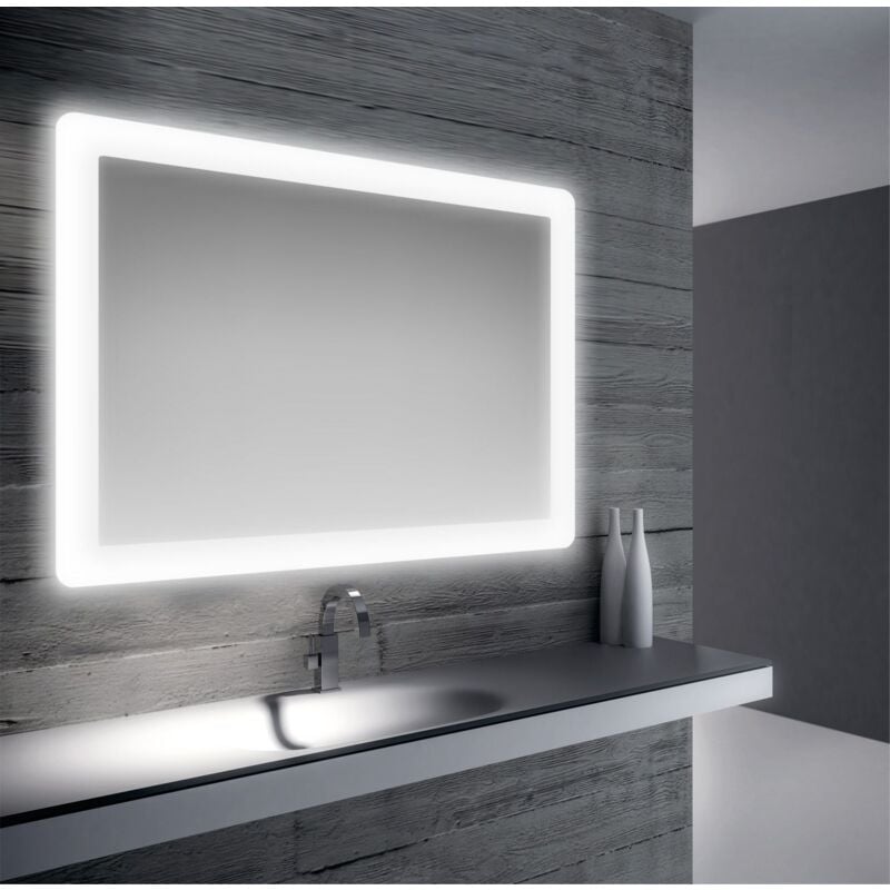 foto del prodotto specchio bagno retroilluminato a led su tutto il perimetro 100x70 cm specchio ed antifog