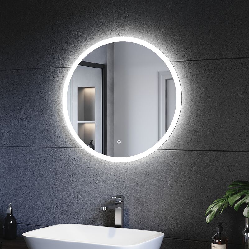 foto del prodotto specchio bagno rotondo con luce 60 cm single touch con antiappannamento specchio da parete moderno smerigliato luce bianca sonni