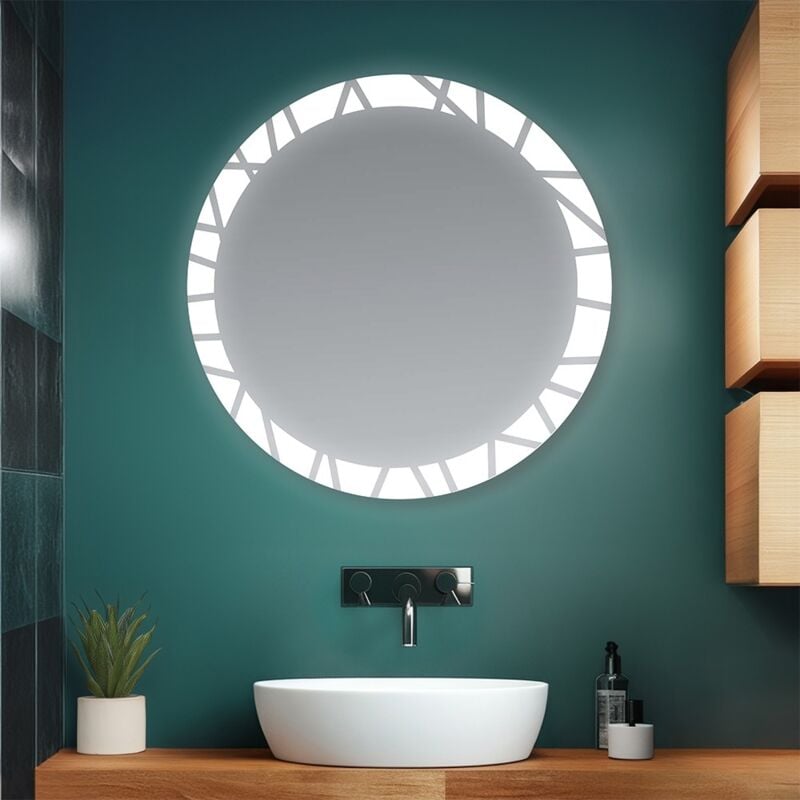 immagine 0 del prodotto specchio bagno tondo 80 cm con cornice led retroilluminata e decorata