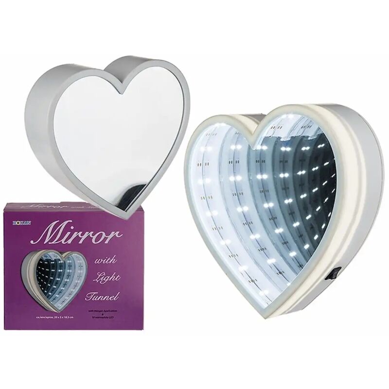 foto del prodotto specchio bianco in plastica a forma di cuore con 18 led bianco caldo