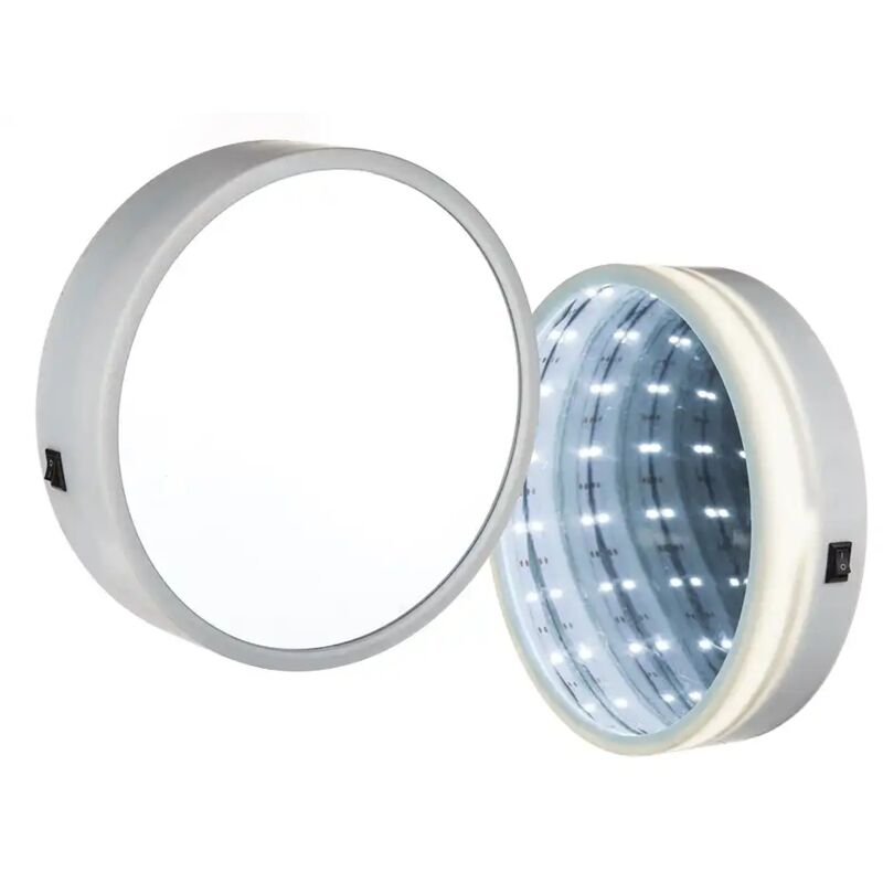 foto del prodotto specchio bianco in plastica rotondo tondo tunnel luminoso 18 led bianco caldo
