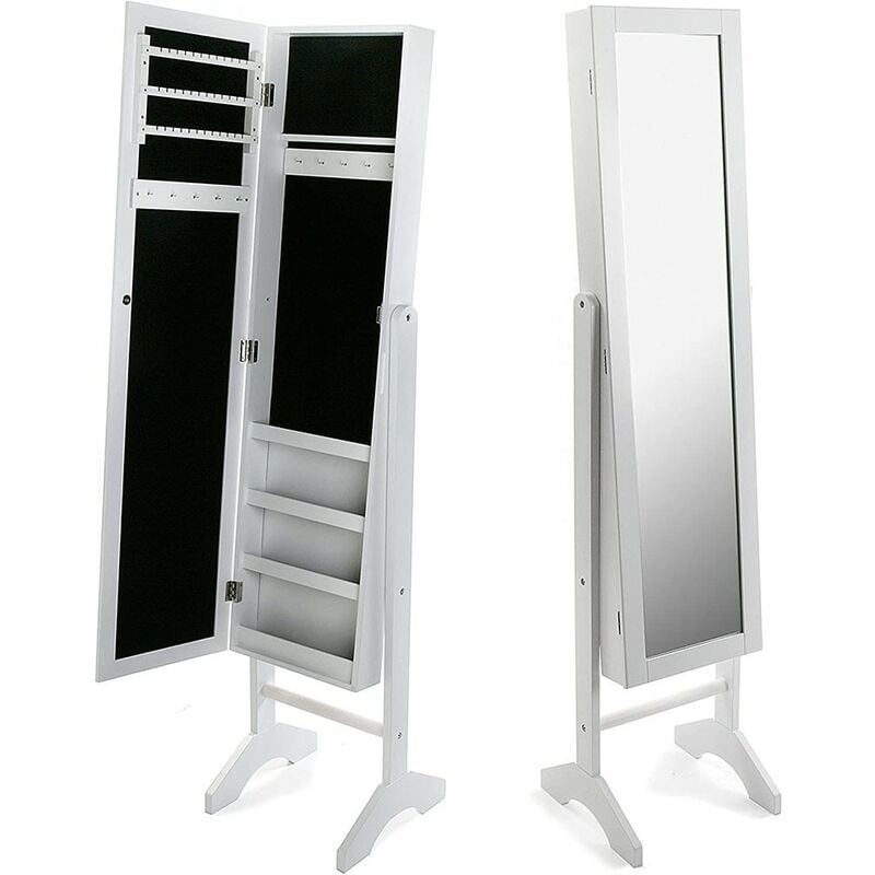 foto del prodotto specchio camerino con anta porta gioielli contenitore tolette e trucco mobile in legno mdf laccato bianco