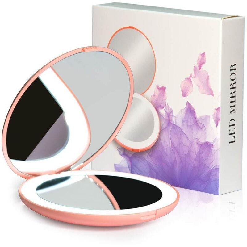 foto del prodotto specchio compatto a led, specchio da viaggio illuminato, ingrandimento 10x, portatile, doppia faccia, specchio per trucco portatile per tasca, borsa,