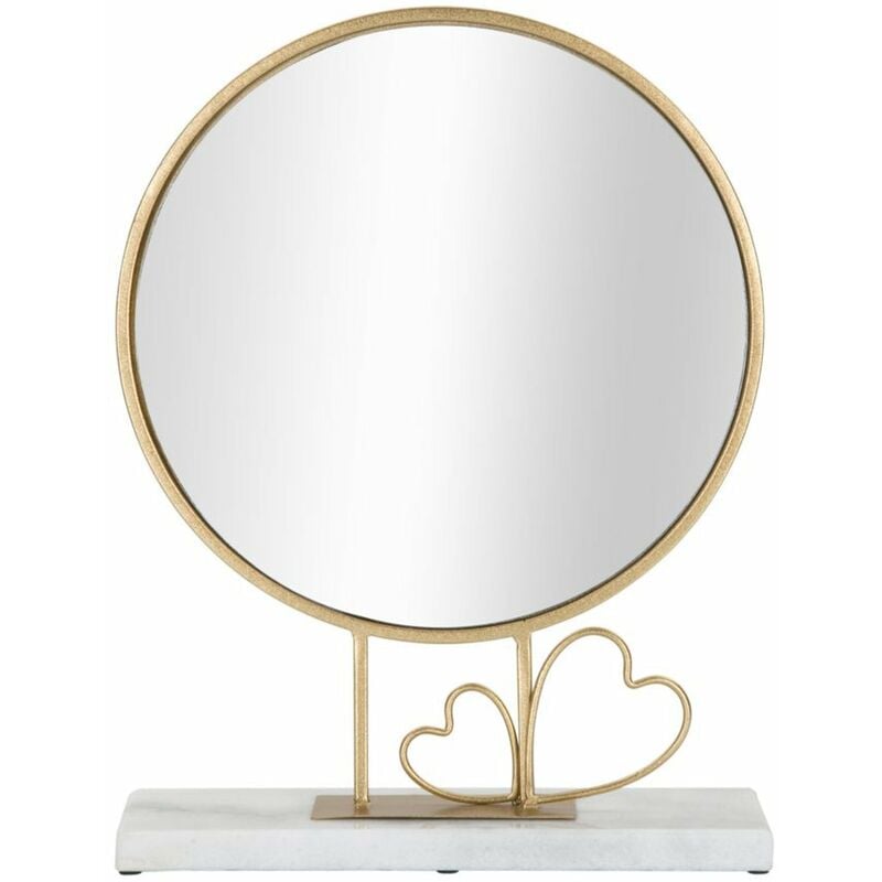 foto del prodotto specchio con appoggio in marmo cornice color oro per bagni e camere da letto cuore