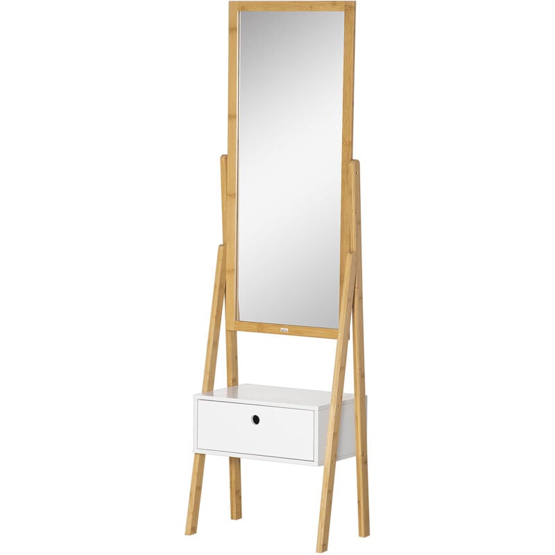 foto del prodotto specchio con cornice in bamb e cassetto in mdf per camera da letto homcom