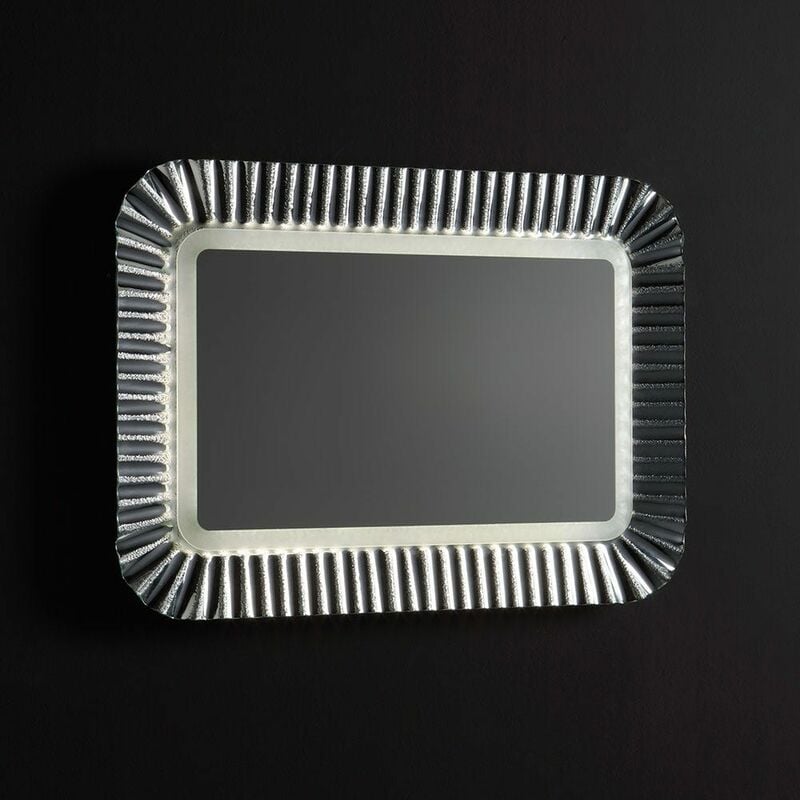 foto del prodotto specchio con cornice in vetrofuso argento, luce led, reversibile 94x68