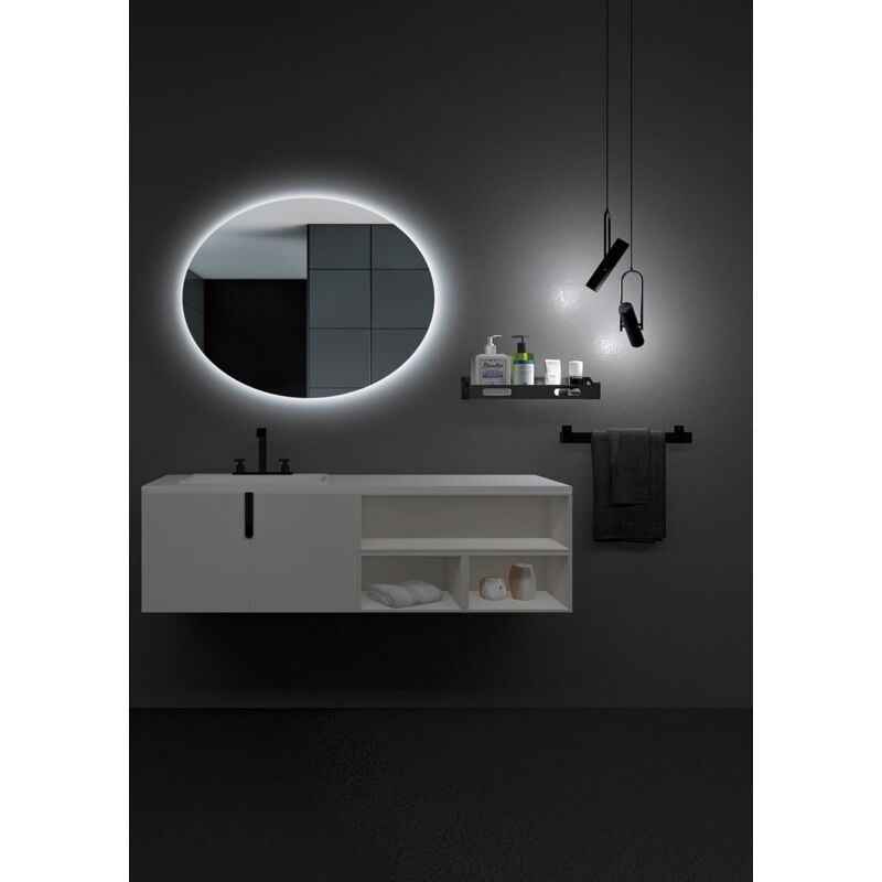 foto del prodotto specchio con luce led per bagno, camera da letto, spogliatoio, trucco specchio ovale, retroilluminato con luce fredda misura 80 x 100 cm