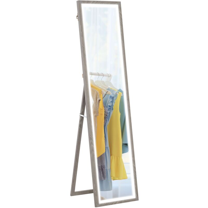 foto del prodotto specchio con luci led regolabili e pulsante touch 40x5x160 cm in vetro e mdf grigio
