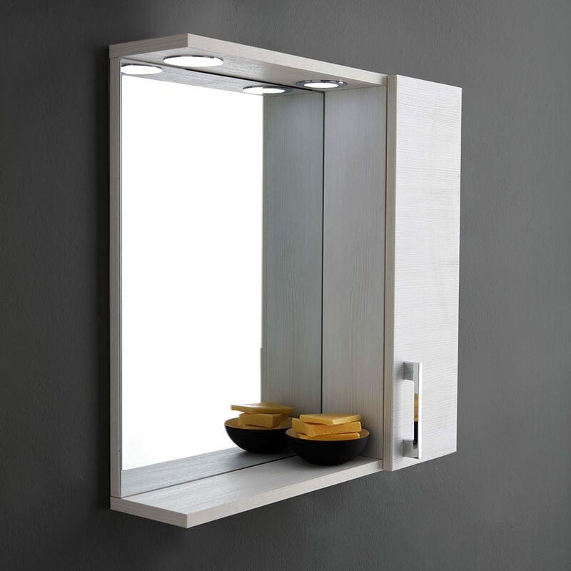 foto del prodotto specchio con pensile per bagno rovere bianco con luce led