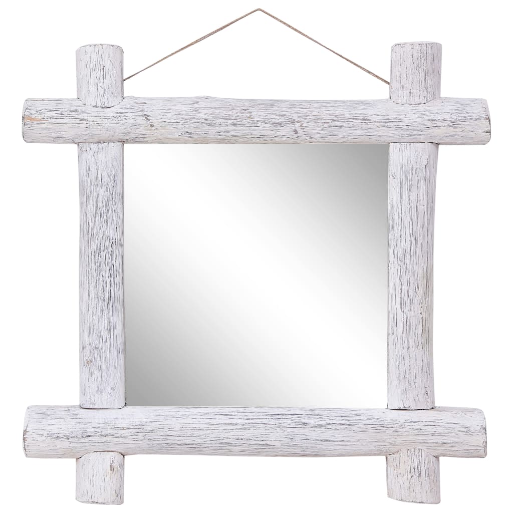 foto del prodotto specchio con tronchi bianco 70x70 cm legno massello di recupero