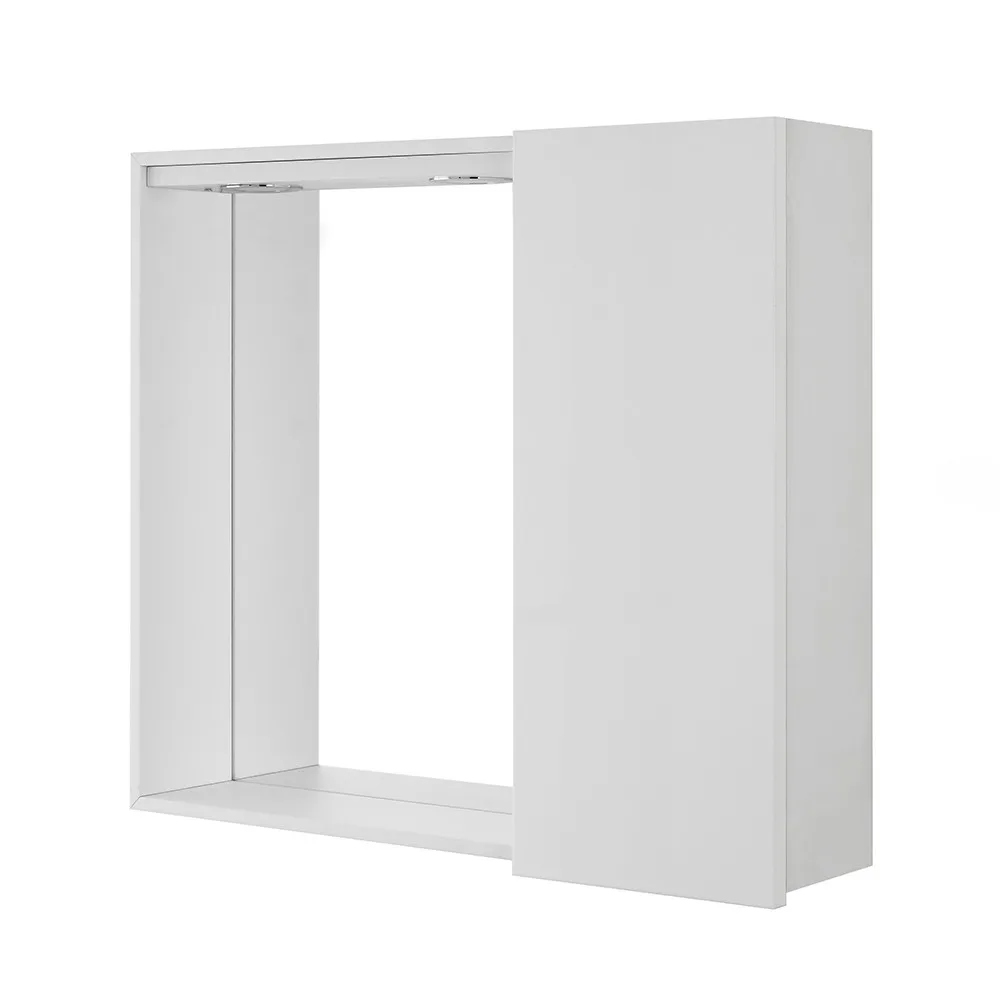 foto del prodotto specchio contenitore 68x61 cm bianco lucido con anta a destra e led