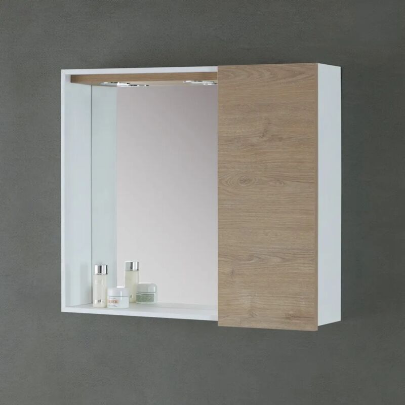foto del prodotto specchio contenitore 68x61 cm dolomite con anta a destra e faretti led desya