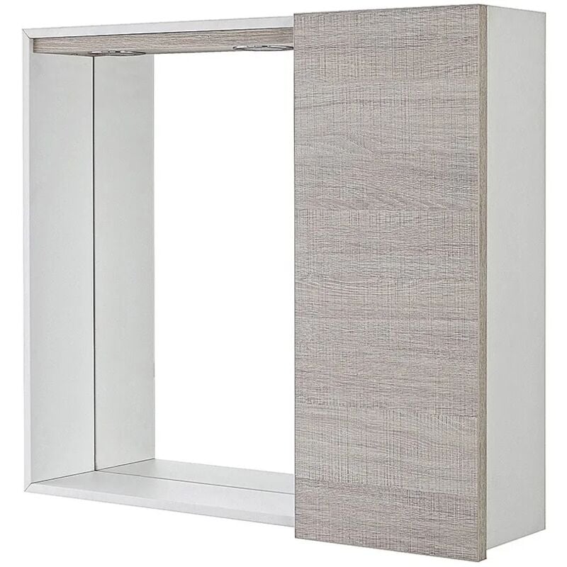 foto del prodotto specchio contenitore 68x61 cm rovere chiaro con pensile e led way