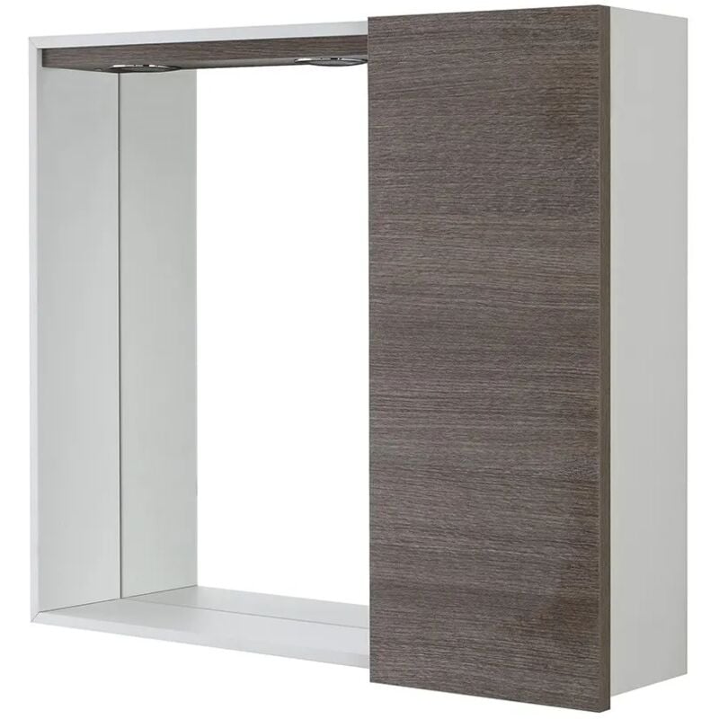 foto del prodotto specchio contenitore 68x61 cm rovere scuro con pensile e led way