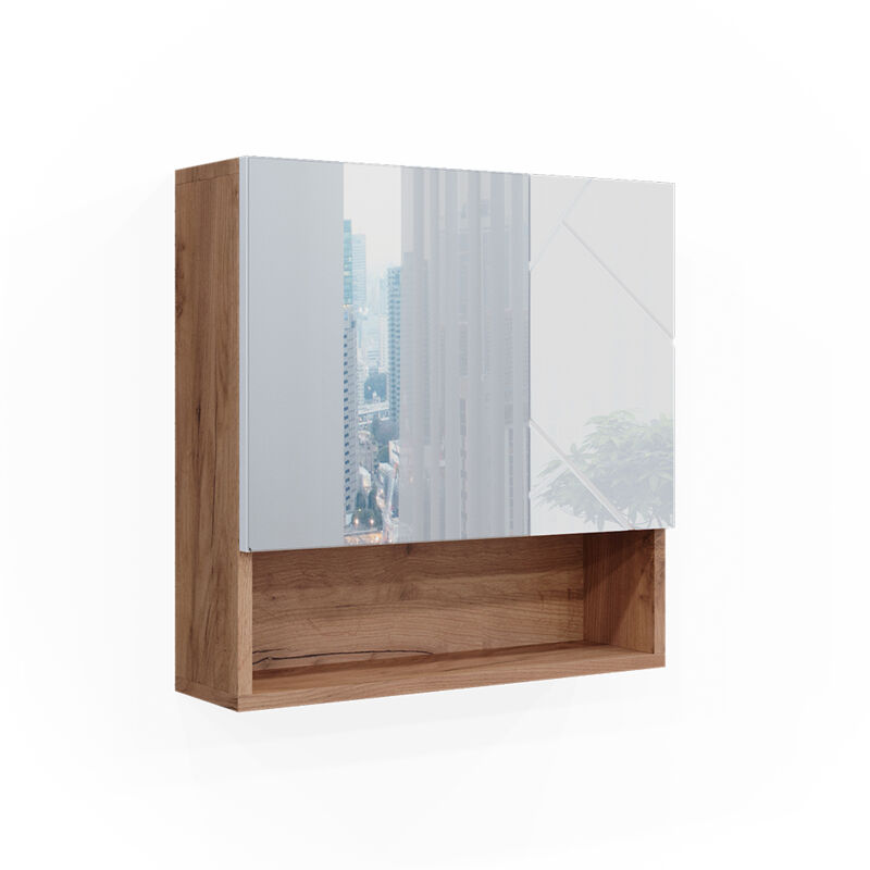 foto del prodotto specchio contenitore bagno irma, bianco lucido oro power oak, 54 x 55 cm, vicco