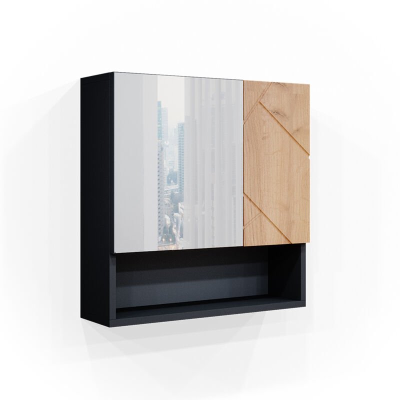 foto del prodotto specchio contenitore bagno irma, quercia dorata antracite, 54 x 55 cm, vicco