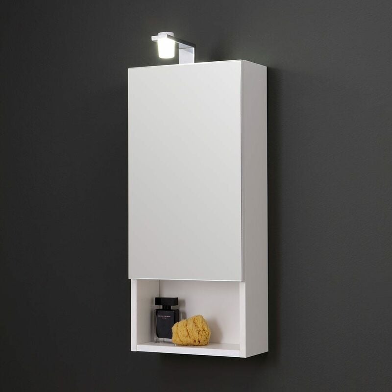 foto del prodotto specchio contenitore bianco ad un anta 30cm con luce