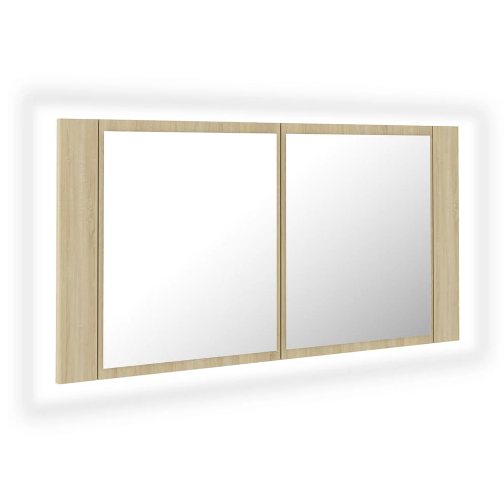 foto del prodotto specchio contenitore da bagno led 90 x 12 x 45 rovere acrilico 02 0006749