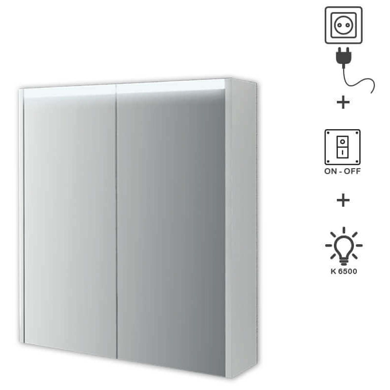 foto del prodotto specchio contenitore due ante con illuminazione led 67x60x15
