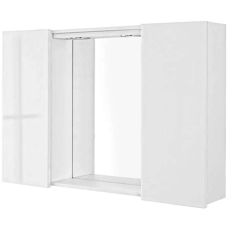 foto del prodotto specchio contenitore led 91x61 cm bianco lucido con ante laterali way
