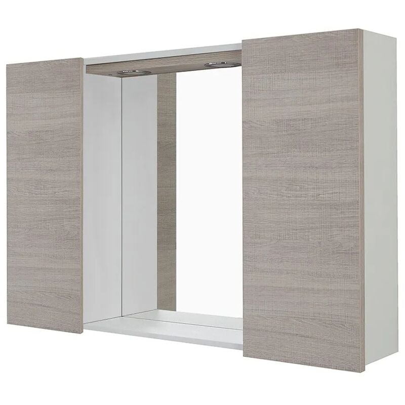 foto del prodotto specchio contenitore led 91x61 cm rovere chiaro con ante laterali way