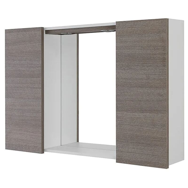foto del prodotto specchio contenitore led 91x61 cm rovere scuro con ante laterali way