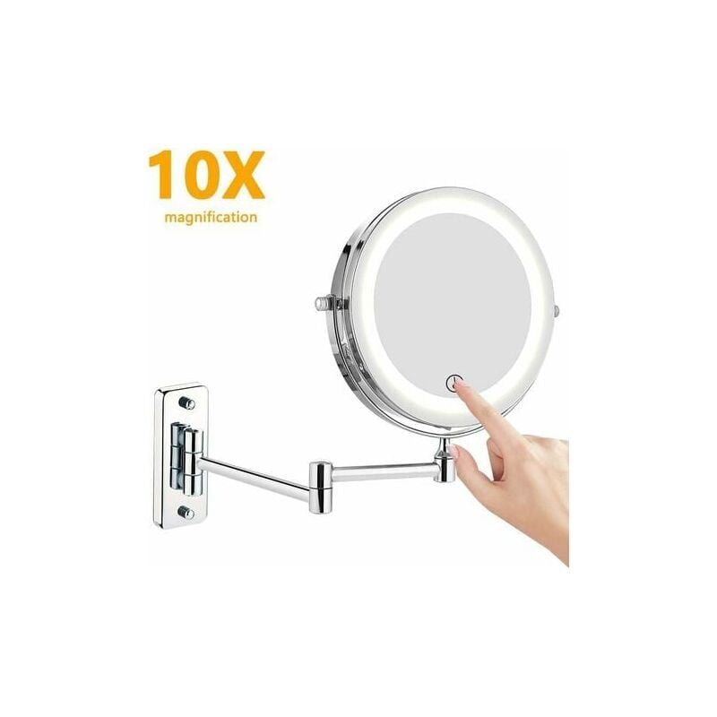 foto del prodotto specchio cosmetico a led 1 x 10 montaggio a parete bifacciale specchio per il trucco girevole a 360 specchio per il trucco pieghevole