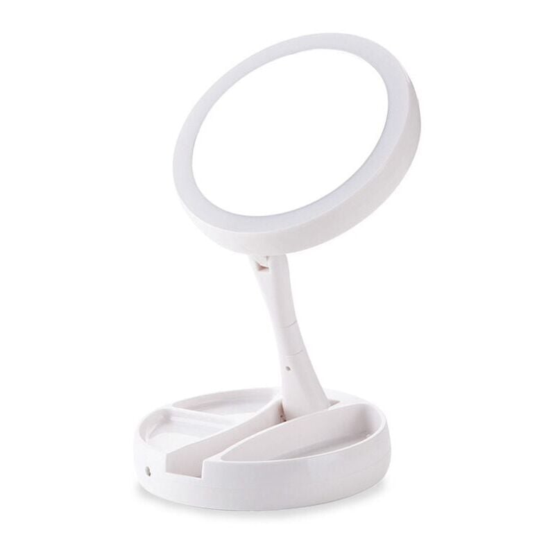 foto del prodotto specchio cosmetico a led con ingrandimento 10x e 1x, specchio per il trucco ricaricabile a doppia faccia, con cavo usb, pieghevole per riporlo,