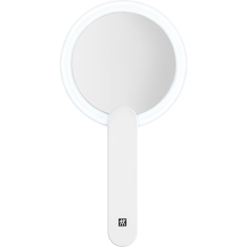 foto del prodotto specchio cosmetico ingrandimento 10x, led ricaricabile, impugnatura girevole a 360 gradi, luce diurna bianca , premium, bianco zwilling