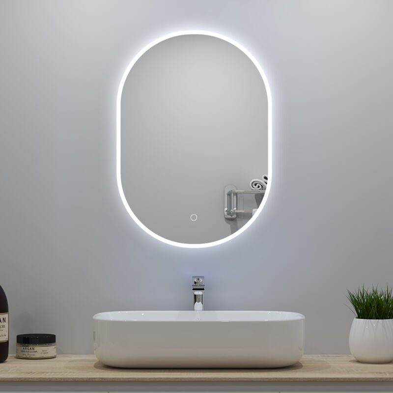 foto del prodotto specchio da bagno, 50 x 70 cm, disappannamento, touch, infinitamente dimmerabile, 6000k luce fredda, led