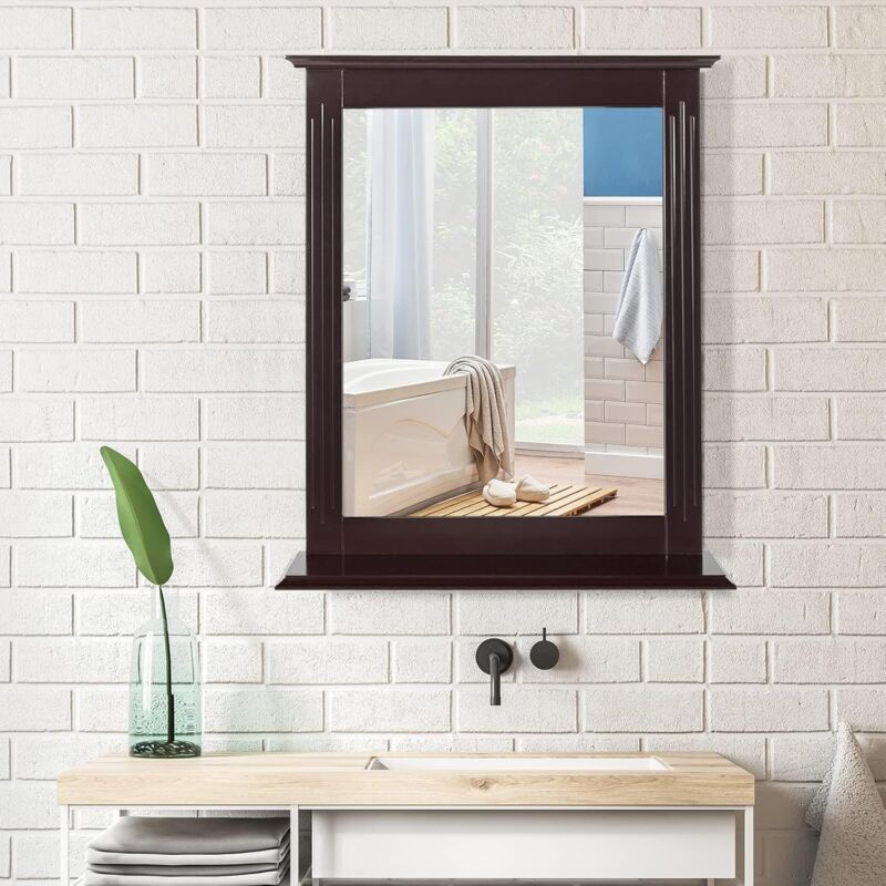 foto del prodotto specchio da bagno 57 x 12 x 68 cm, specchio da parete con cornice, specchio trucco, ideale per soggiorno bagno, marrone relax4life