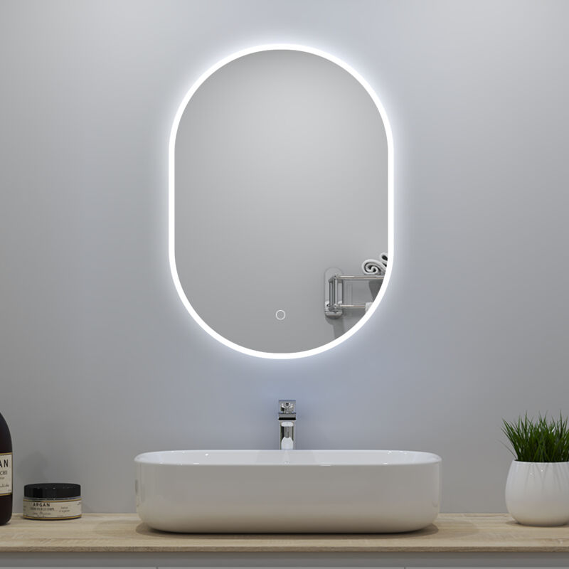 foto del prodotto specchio da bagno, 60 x 80 cm, disappannamento, touch, infinitamente dimmerabile, 6000k luce fredda, led